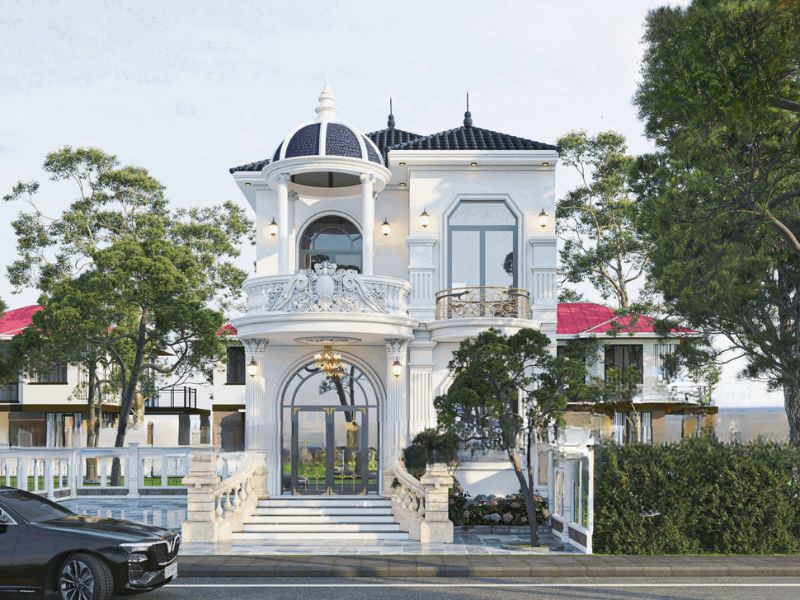 Biệt thự mini diện tích 75m2 phong cách Tân Cổ Điển có sân vườn rộng Xây ...jpg