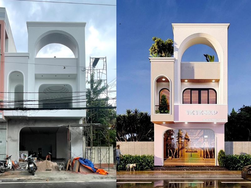 Mẫu nhà 2 tầng 90m2 đẹp có tum kết hợp kinh doanh shop quần áo giúp gia chủ ti...jpg