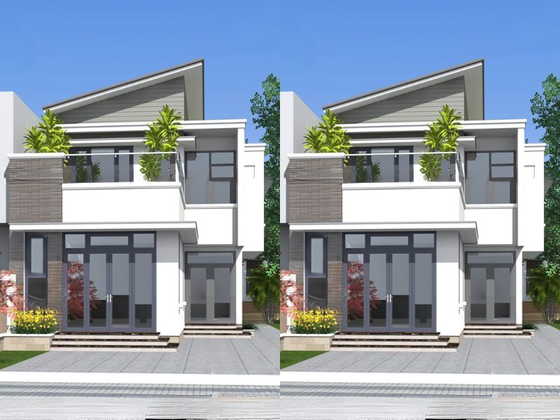 Mẫu nhà chữ L đẹp ở nông thôn có gác lửng với thiết kế mái lệch ấn tu...jpg