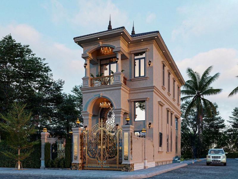 Mẫu nhà phố 70m2 3 tầng (7x10m) phong cách Tân Cổ Điển sang trọng Xây dựng Nh...jpg