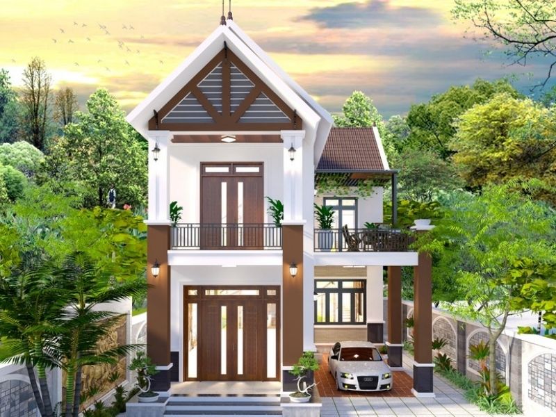 Nhà phố 100m2 đẹp 2 tầng chữ L mái Thái có gara để xe tiện nghi bên hông Xây...jpg