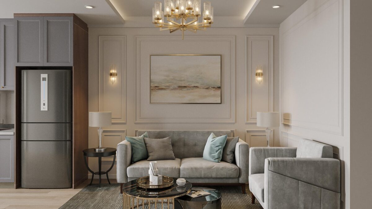 Thiết kế nội thất phòng khách chung cư phong cách tân cổ điển