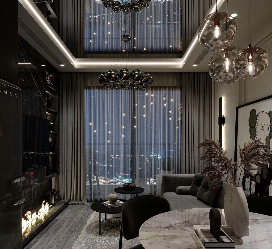 Phòng ngủ Master trên tầng 2 với vách kính nhìn xuống phòng khách hoặc nhìn ra thành phố, không gian riêng tư và đẳng cấp.