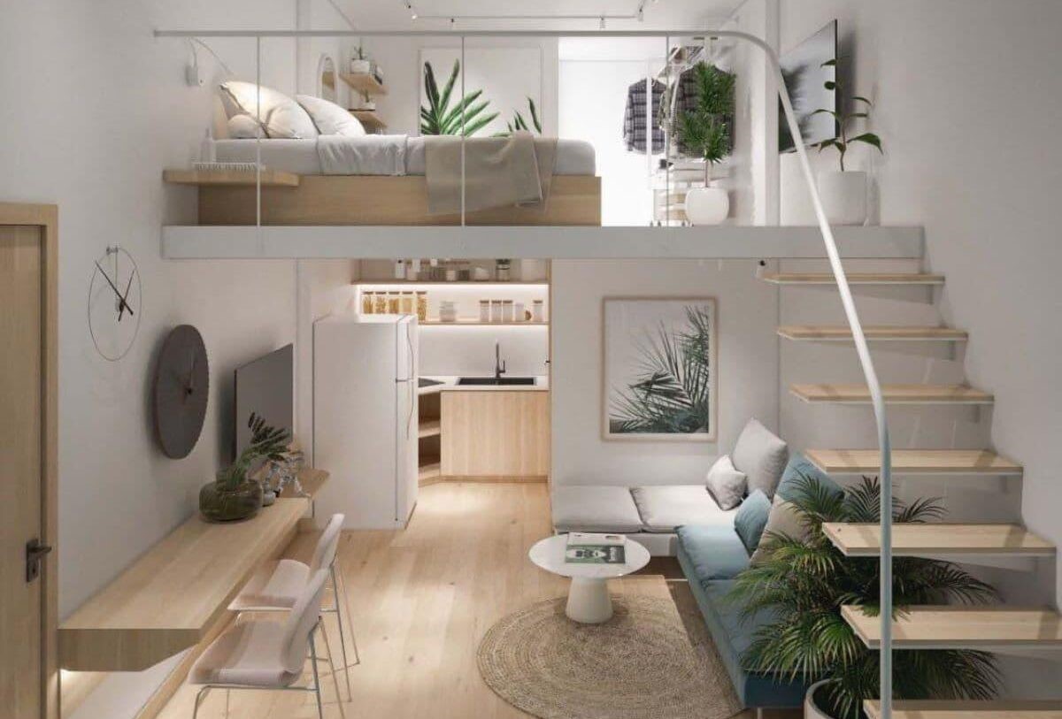 Mẫu thiết kế căn hộ mini 25m2 có gác lửng đẹp hiện đại