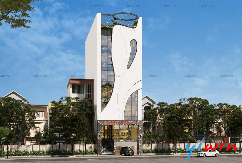 Thiết kế khách sạn 2 sao Luxury Hotel hiện đại, mặt tiền độc đáo.png
