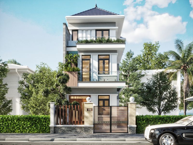 Thiết kế nhà phố 140m2 mái Nhật 3 tầng thanh thoát trong từng đường nét Xâ...jpg