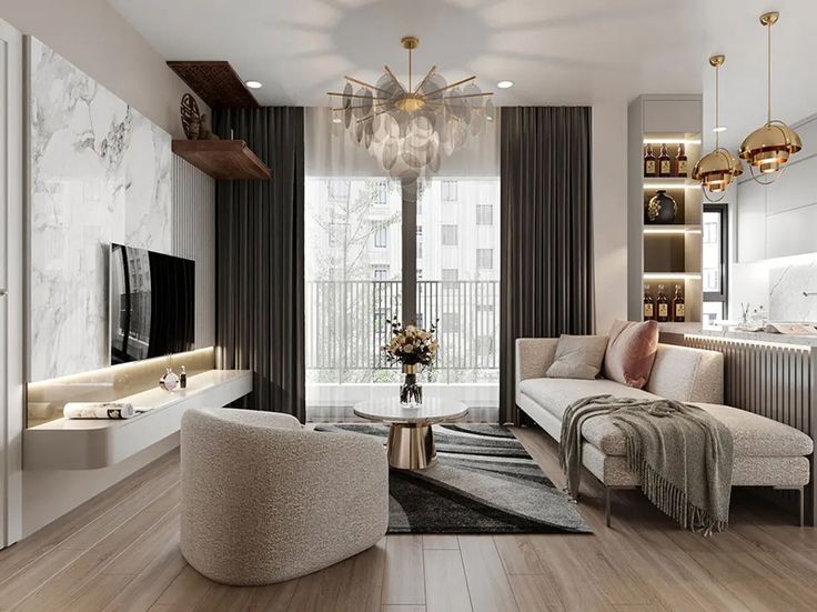 Mẫu thiết kế chung cư 1 phòng ngủ phong cách tối giản