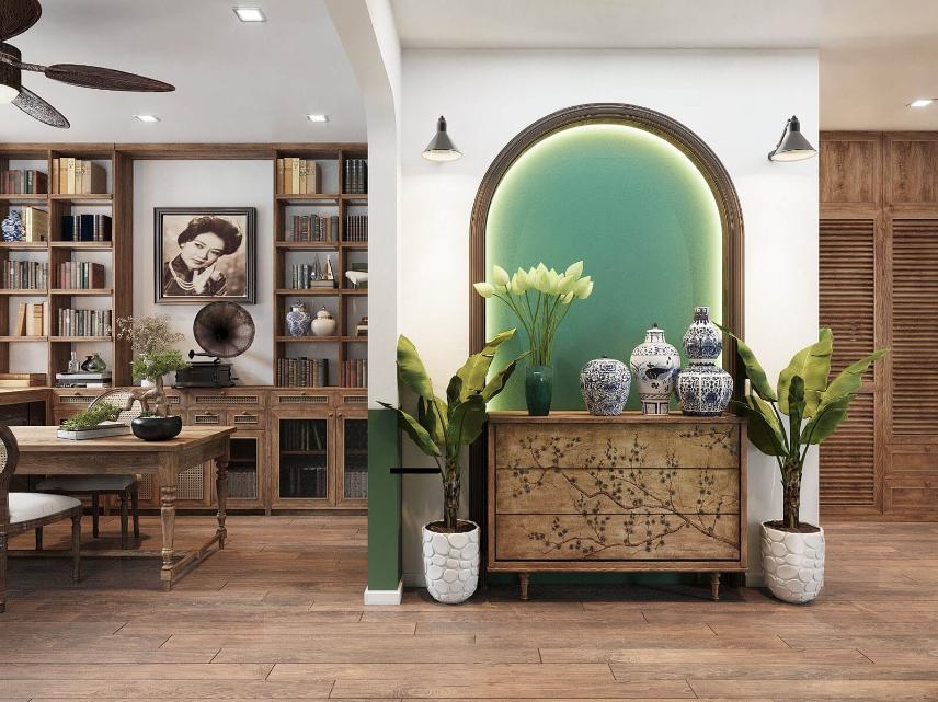 Thiết kế nội thất chung cư 105m2 phong cách Đông Dương